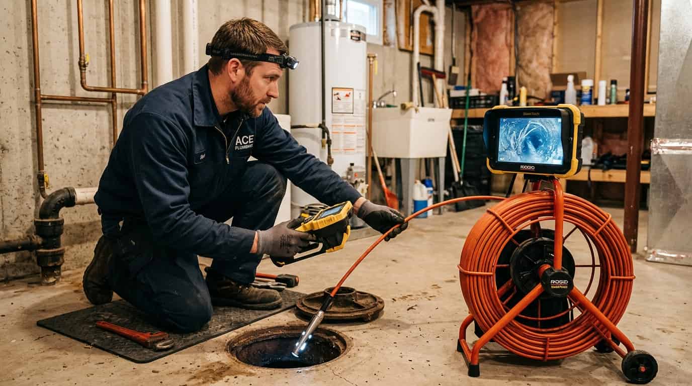 Cámara cloacal con tapa abierta mostrando inspección de cañerías